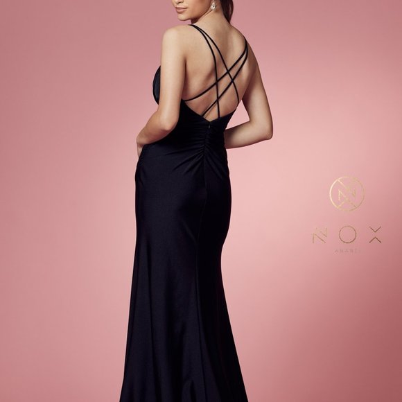 BLACK OPEN BACK SHEATH LONG LEG SLIT EVENING FORMAL LONG MAXI Prom Dress nx1035 - Picture 1 of 7